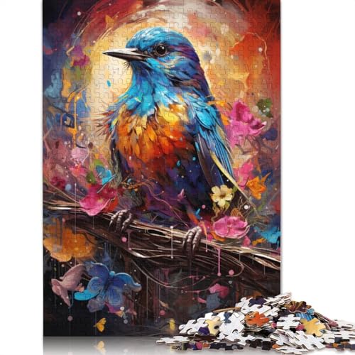 Bunte Psychedelia des süßen kleinen Blauvogels, Puzzle, Entspannungs-Herausforderungsspielzeug, Premium-Karton-Puzzle für Erwachsene und Kinder, (75 x 50 cm) von POLIUAWS