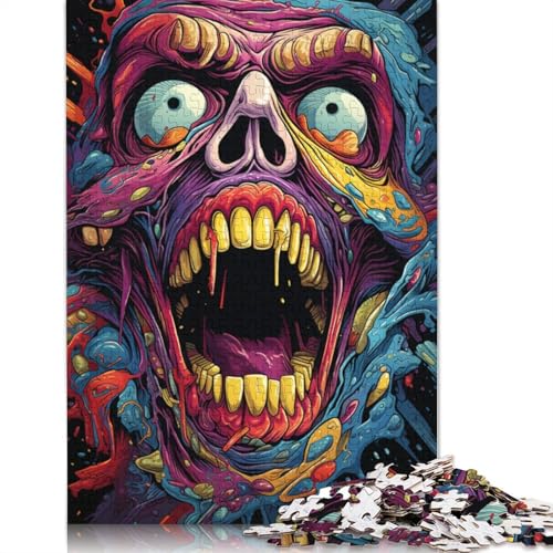 Bunte Zeichnung eines Totenkopf-Puzzles, hochwertiges, 100% recyceltes Papppapier, rechteckiges Puzzle für Jungen oder Mädchen, 1000 Teile (75 x 50 cm) von POLIUAWS