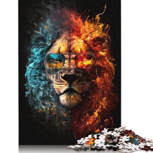 Bunter Löwe mit Brille, Puzzle, Familienspaß, 100% recycelter Karton, Puzzle für Kinder und Erwachsene ab 12 Jahren, 1000 Teile (38 x 26 cm) von POLIUAWS