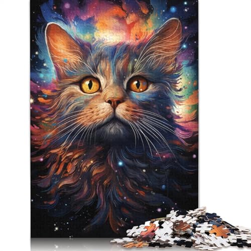 Buntes, bizarres, psychedelisches Katzenpuzzle, schwierige Herausforderung, 100% recycelter Karton, Puzzle für Kinder und Erwachsene, (75 x 50 cm) von POLIUAWS