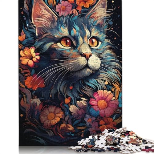 Buntes, exotisches Blumen- und Katzen-Puzzle, Denksportaufgabe, 100% recycelter Karton, Puzzle für Kinder und Erwachsene ab 12 Jahren, 1000 Teile (38 x 26 cm) von POLIUAWS