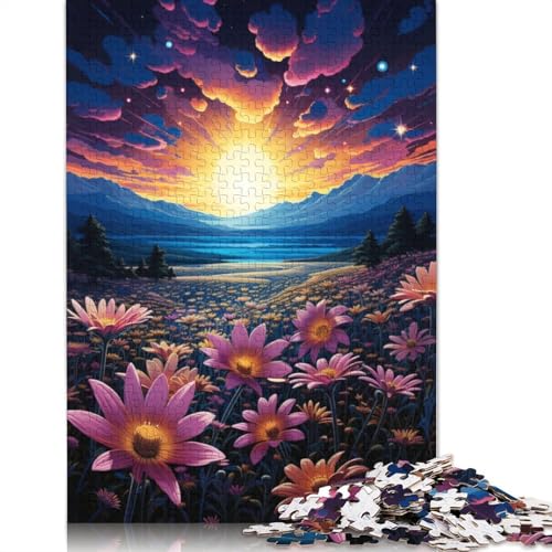 Buntes Fantasie-Puzzle mit Sonnenuntergangsblumen, 100% recycelter Karton, Puzzle für Jungen oder Mädchen, 1000 Teile (75 x 50 cm) von POLIUAWS