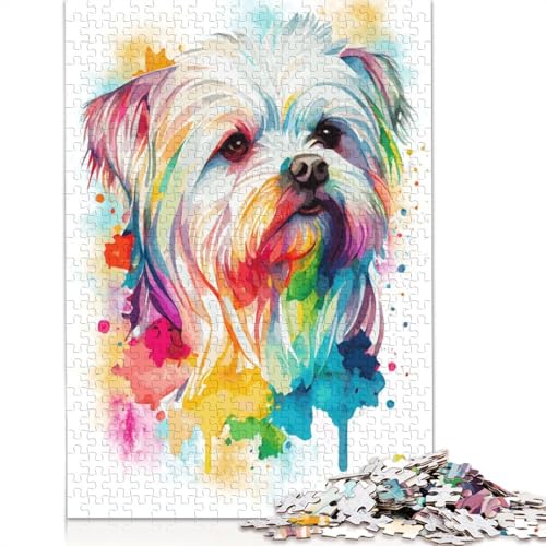Buntes Malteser-Hunde-Kunst-Puzzle, 1000 Teile, für Erwachsene, Spielzeug, Denkspiel, Lernspiel für Erwachsene, Stressabbau, Heimdekoration, 1000 Teile (75 x 50 cm) von POLIUAWS
