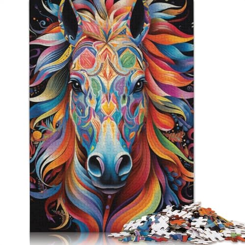 Buntes Pferde-Kunst-Puzzle, Familienspaß, 100% recycelter Karton, Puzzle für Kinder und Erwachsene ab 12 Jahren, 1000 Teile (75 x 50 cm) von POLIUAWS