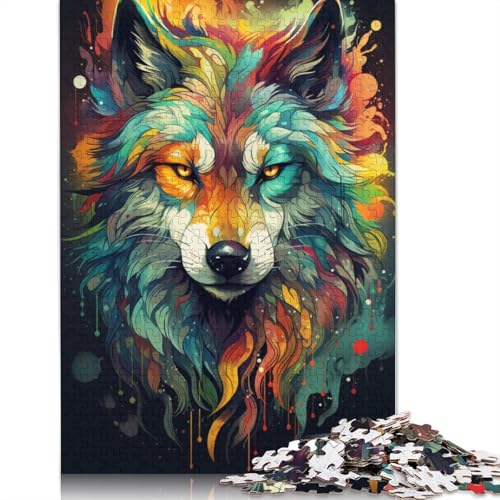 Buntes Psychedelia-Puzzle mit Flammenwolf, Familienspaß, 100% recycelter Karton, Puzzle für Kinder und Erwachsene, 1000 Teile (75 x 50 cm) von POLIUAWS