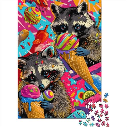 Buntes Waschbär-Puzzle, 1000 Teile, für Erwachsene und Jugendliche ab 12 Jahren (38 x 26 cm) von POLIUAWS