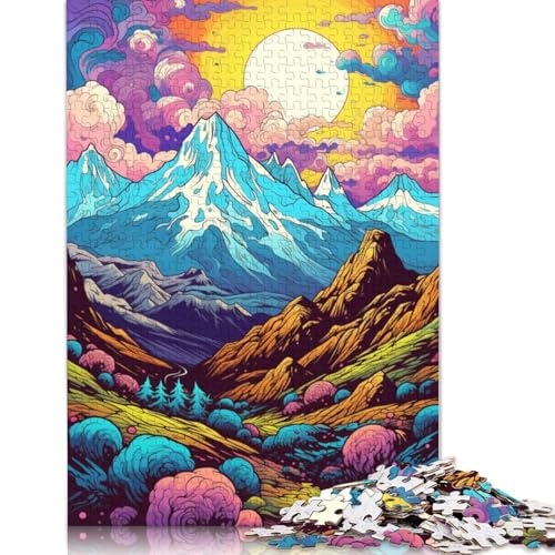 Buntes psychedelisches Bergpuzzle, 100% recycelter Karton, Puzzle für Jungen oder Mädchen, 1000 Teile (75 x 50 cm) von POLIUAWS