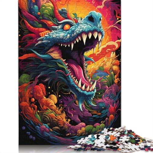 Buntes psychedelisches Drachenmonster-Puzzle, kreative Spiele, 100% recycelter Karton, Puzzle für Erwachsene, 1000 Teile (38 x 26 cm) von POLIUAWS