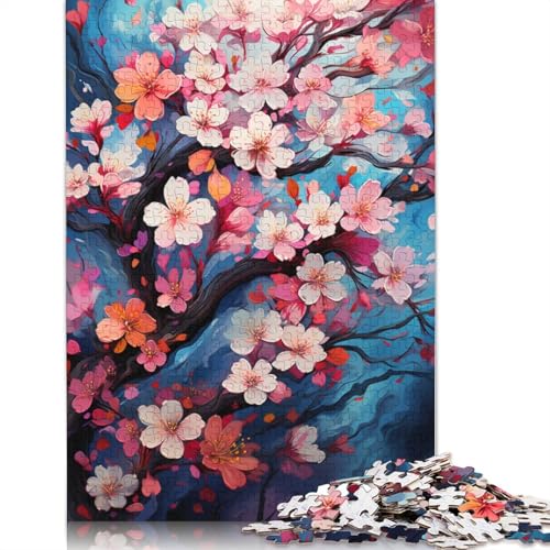 Buntes psychedelisches Fantasie-Puzzle mit Kirschblüten, einzigartige Heimdekoration, 100% recycelter Karton, Puzzle für Erwachsene, (75 x 50 cm) von POLIUAWS
