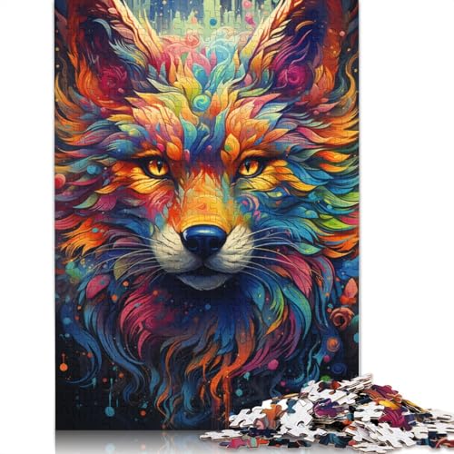 Buntes psychedelisches Gemälde eines Fuchs-Tierpuzzles, rechteckige Pappe, 100% recycelter Karton, Puzzle für Erwachsene, (75 x 50 cm) von POLIUAWS