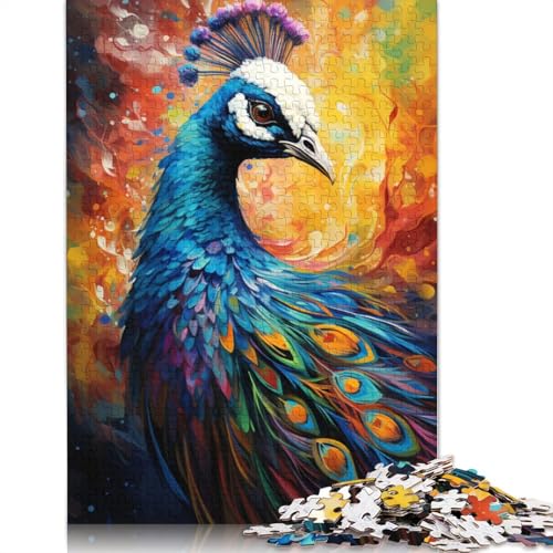 Buntes psychedelisches Gemälde eines Pfaus. Schwierige Herausforderung. Puzzle aus 100% recyceltem Karton für Erwachsene, (75 x 50 cm) von POLIUAWS