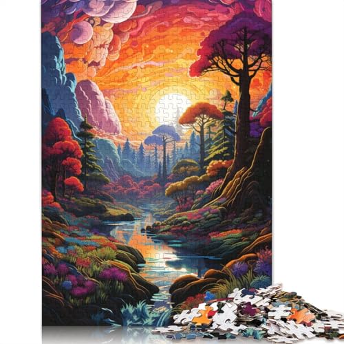 Buntes psychedelisches Landschaftspuzzle, 100% recyceltes Kartonpapier, rechteckiges Puzzle für Erwachsene und Kinder, 1000 Teile (75 x 50 cm) von POLIUAWS