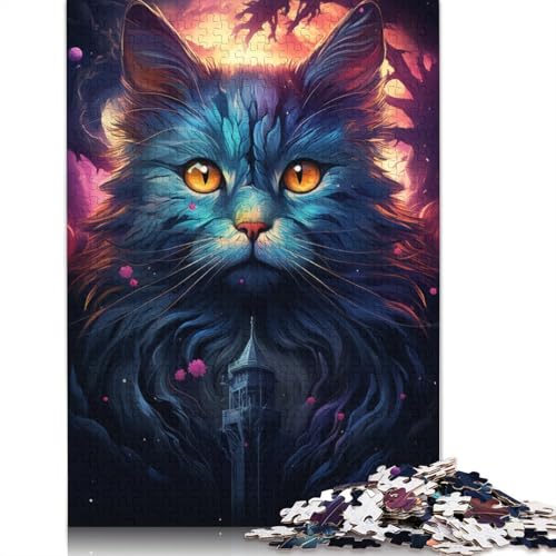 Buntes psychedelisches Mystery-Katzen-Puzzle, rechteckig, aus 100% recyceltem Karton, für Erwachsene und Kinder, (75 x 50 cm) von POLIUAWS