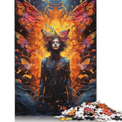 Buntes psychedelisches Schmetterlingsmädchen-Puzzle, Dekompressionsspielzeug, 100% recycelter Karton, Puzzle für Erwachsene, 1000 Teile (38 x 26 cm) von POLIUAWS