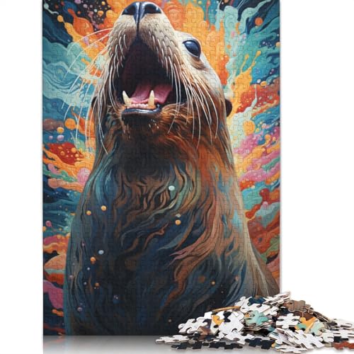 Buntes psychedelisches Seelöwen-Puzzle, Familienspaß, rechteckiges Papierpuzzle für Kinder und Erwachsene ab 12 Jahren, Geburtstagsgeschenk, 1000 Teile (38 x 26 cm) von POLIUAWS