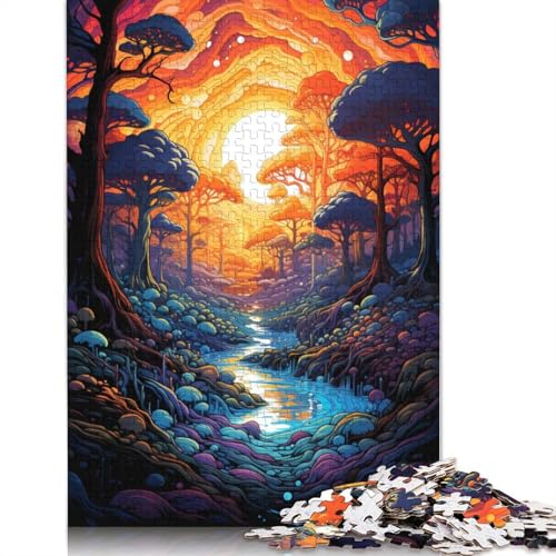 Buntes psychedelisches Wald-Puzzle, Dekompressionsspielzeug, 100% recycelter Karton, Puzzle für Erwachsene, 1000 Teile (75 x 50 cm) von POLIUAWS