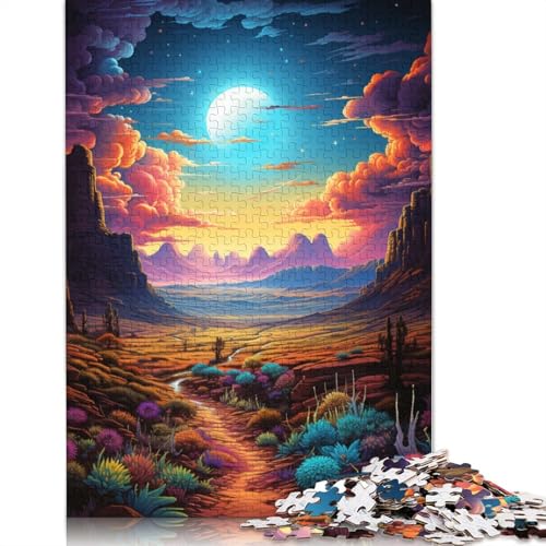 Buntes psychedelisches Wüsten-Fantasielandschafts-Puzzle, schwierig, 100% recycelter Karton, Puzzle für Frauen und Männer, (75 x 50 cm) von POLIUAWS