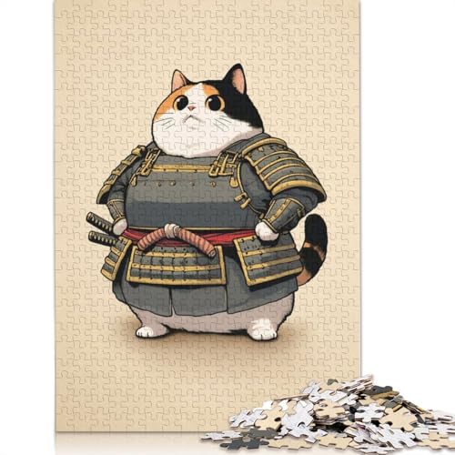 Calico Cat Samurai 1000-teiliges Puzzle für Erwachsene, Spielzeug, Denkspiel, Lernspiel für Erwachsene, Stressabbau, Heimdekoration, 1000 Teile (38 x 26 cm) von POLIUAWS