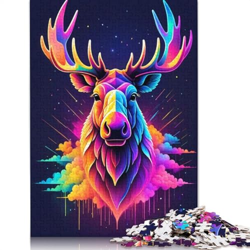 Caribou Neon Colorful Puzzle 1000-teilige Schwer Puzzle Spielzeug Lernspiel Impossible Herausforderung Spielzeug Für Erwachsene Und Kinder Ab 14 Jahren 1000pcs (75x50cm) von POLIUAWS