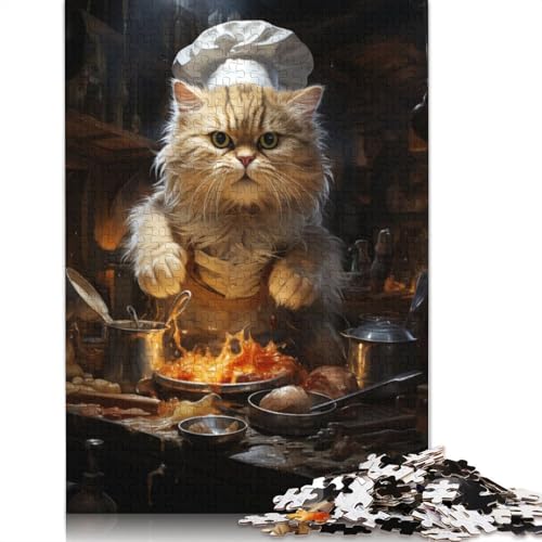Cat Chef Kitchen 1000-teiliges Puzzle für Erwachsene, Spielzeug, Denkspiel, Lernspiel für Erwachsene, Stressabbau, Heimdekoration, 1000 Teile (75 x 50 cm) von POLIUAWS