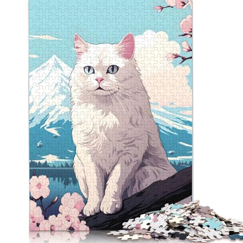 Cat Mount Fuji Portrait Puzzle 1000-teilige Schwer Puzzle Spielzeug Lernspiel Impossible Herausforderung Spielzeug Für Erwachsene Kinder 1000pcs (38x26cm) von POLIUAWS