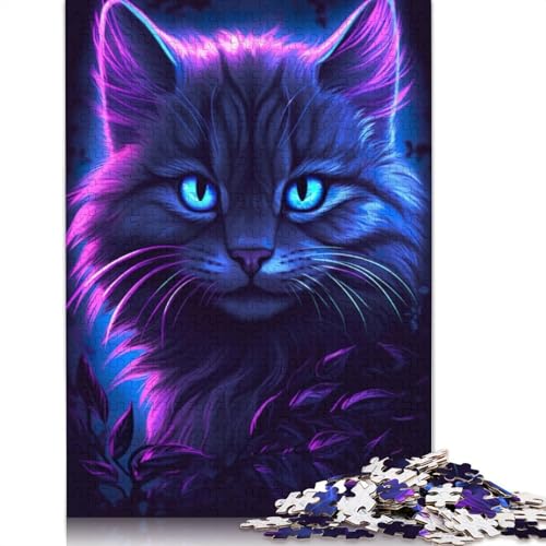 Cat Purple Glow Puzzle 1000 Teile Schwer Puzzle Spielzeug Lernspiel Impossible Herausforderung Spielzeug Für Erwachsene Und Kinder in Bewährter 1000pcs (75x50cm) von POLIUAWS