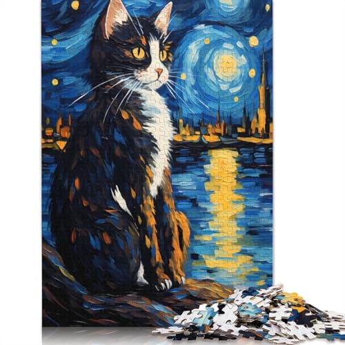 Cat Starry Night Puzzle 1000 Teile Schwer Puzzle Spielzeug Lernspiel Impossible Herausforderung Spielzeug Für Erwachsene Kinder 1000pcs (38x26cm) von POLIUAWS