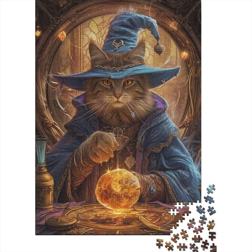 Cat_Wizard 1000-teiliges Holzpuzzle für Erwachsene und Jugendliche, lustiges Holzpuzzle für Erwachsene und Jugendliche, 1000 Teile (75 x 50 cm) von POLIUAWS