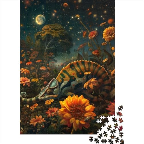 Chamäleon Blumen Puzzle 1000 Teile Holzpuzzle für Erwachsene und Jugendliche ab 12 Jahren, 1000 Teile (75x50cm) von POLIUAWS
