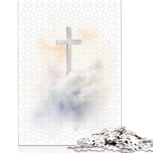 Christliches Kreuz in den Wolken, 1000-teiliges Papierpuzzle für Erwachsene, Puzzle, Lernspiel, Herausforderungsspielzeug, 1000 Teile (75 x 50 cm) von POLIUAWS