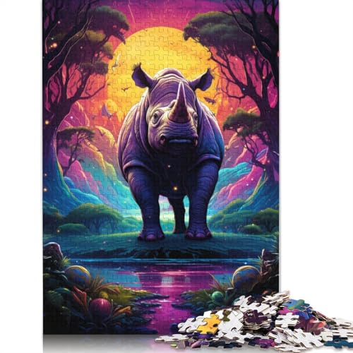 Color Rhinoceros15 Puzzle, Familienspaß, rechteckiges Papierpuzzle für Kinder und Erwachsene ab 12 Jahren, Geburtstagsgeschenk, 1000 Teile (75 x 50 cm) von POLIUAWS