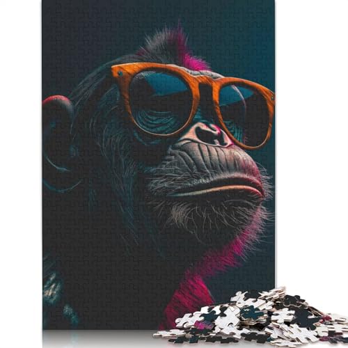 Cooles AFFE- und Sonnenbrillen-Puzzle, 1000 Teile, für Erwachsene, Spielzeug, Denkspiel, Lernspiel für Erwachsene, Stressabbau, Heimdekoration, 1000 Teile (38 x 26 cm) von POLIUAWS