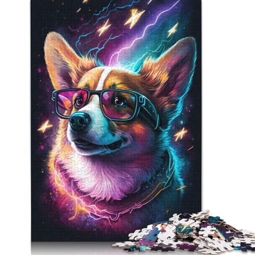 Corgi mit Brille, Puzzle für Erwachsene, 100% Recyclingpapier, Mind, 1000 Teile, Puzzles für Erwachsene für Kinder, 1000 Teile (75 x 50 cm) von POLIUAWS