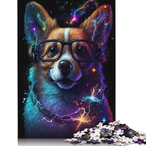 Corgi mit Brille, Puzzle für Erwachsene, Premium-Puzzle aus 100% recyceltem Brett, schwierige Puzzles für Kinder ab 12 Jahren, 1000 Teile (75 x 50 cm) von POLIUAWS