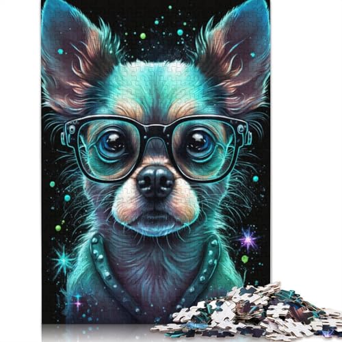 Cosmic Chihuahua mit Brille, 1000-teiliges Puzzle, ab 18 Jahren, Lernspiele, Puzzles für Erwachsene, für Frauen, für Kinder ab 12 Jahren, 1000 Teile (75 x 50 cm) von POLIUAWS