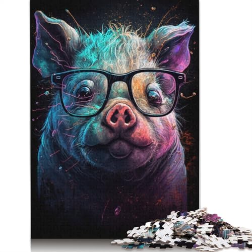 Cosmic Pig mit Brille, Puzzle-Spielzeug für Erwachsene, Lernspiel, Puzzle-Spiele für Erwachsene für Kinder, 1000 Teile (75 x 50 cm) von POLIUAWS