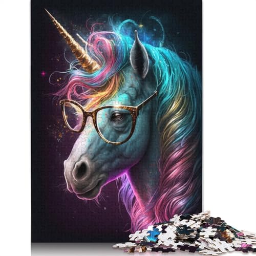 Cosmic Unicorns Wear Glasses Puzzles für Erwachsene ab 18 Jahren, Lernspiele, Puzzle für Erwachsene und Kinder, 1000 Teile (75 x 50 cm) von POLIUAWS