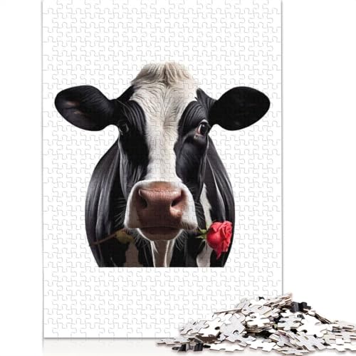 Cow Red Rose Puzzles 1000 Teile Schwer Puzzle Spielzeug Pädagogisches Spiel Impossible Herausforderung Spielzeug Für Erwachsene Und Kinder in Bewährter 1000pcs (38x26cm) von POLIUAWS