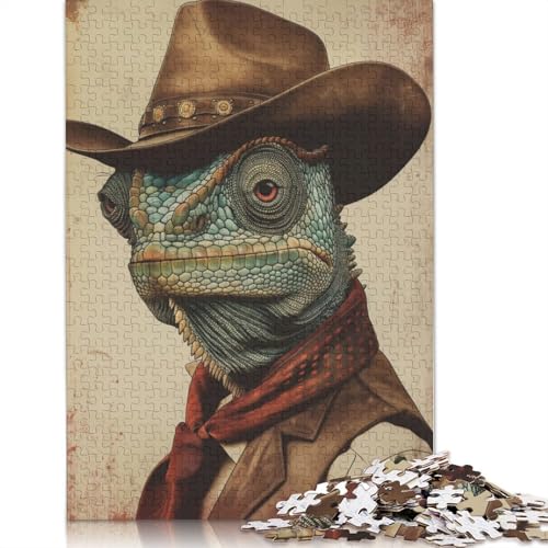 Cowboy-Eidechsen-Tierkunst, 1000-teiliges Puzzle für Erwachsene, Spielzeug, Denkspiel, Lernspiel für Erwachsene, Stressabbau, Heimdekoration, 1000 Stück (75 x 50 cm) von POLIUAWS