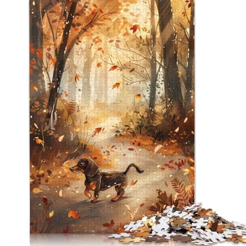 Dackel im Herbstwald, Papierpuzzle, 1000 Teile, Puzzle für Erwachsene, Lernspiel, Herausforderungsspielzeug, 1000 Teile (38 x 26 cm) von POLIUAWS