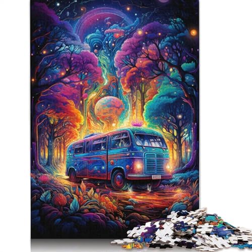 Das Psychedelische des Waldbus-Puzzles, herausfordernd und knifflig, 100% recycelter Karton, Puzzle für Erwachsene und Kinder, (75 x 50 cm) von POLIUAWS