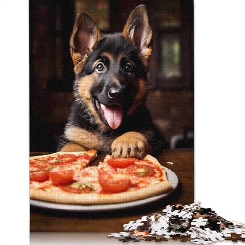 Deutscher Schäferhund-Pizzawelpe, 1000-teiliges Puzzle, Familienspaß, Puzzles für Erwachsene und herausforderndes Spiel, Stressabbau-Spiele, Geschenke, 1000 Teile (75 x 50 cm) von POLIUAWS