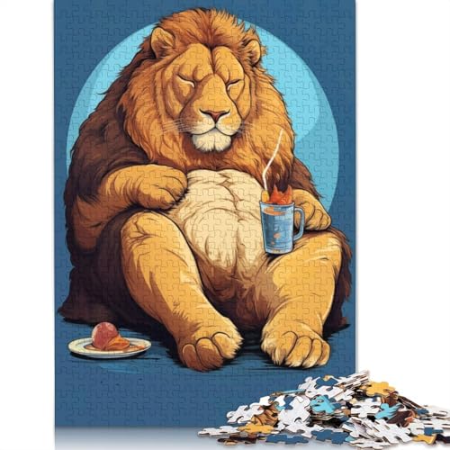 Dicker Löwe, lustiges Tier-Puzzle 1000 Teile für Erwachsene, Holzpuzzle, Gehirntraining, Herausforderungsspiel, Geschenke, Familienaktivität, 1000 Teile (38 x 26 cm) von POLIUAWS
