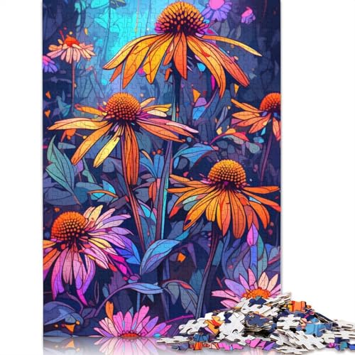 Die farbenfrohe Psychedelie der Sonnenhut-Puzzle, Familienspaß, 100% recycelter Karton, Puzzle für Kinder und Erwachsene, (75 x 50 cm) von POLIUAWS