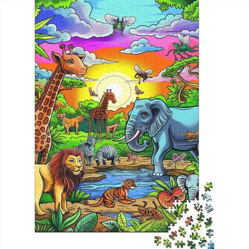 Dschungeltierpuzzle für Erwachsene, 1000 Teile, aus Holz, für Kinder, 1000 Teile (75 x 50 cm) von POLIUAWS