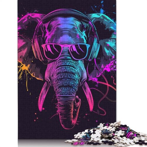 Elefant mit Kopfhörern, Puzzle für Erwachsene, Premium-Puzzle aus 100% recyceltem Brett, schwierige Puzzles für Kinder ab 12 Jahren, 1000 Teile (75 x 50 cm) von POLIUAWS