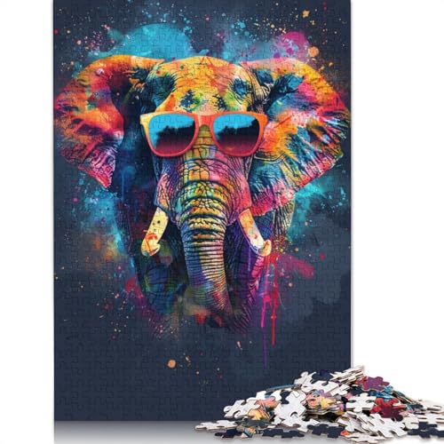 Elefant mit Sonnenbrille, 1000 Puzzles für Erwachsene, entspannendes Herausforderungsspielzeug, schwierige Puzzles für Kinder ab 12 Jahren, 1000 Teile (75 x 50 cm) von POLIUAWS