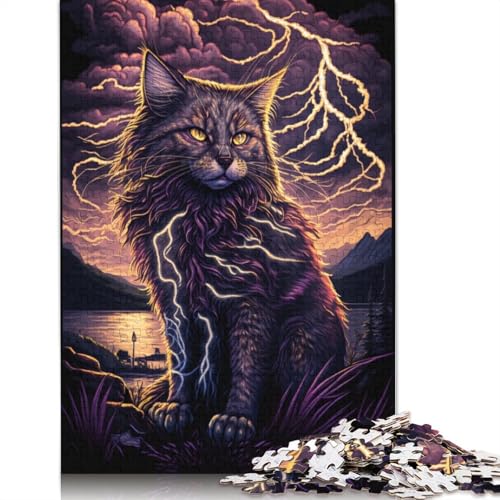 Fantasy-Puzzle mit Maine-Coon-Katze für Erwachsene, 100% Recyclingpapier, 1000 Teile, Puzzle für Erwachsene für Kinder, 1000 Teile (75 x 50 cm) von POLIUAWS