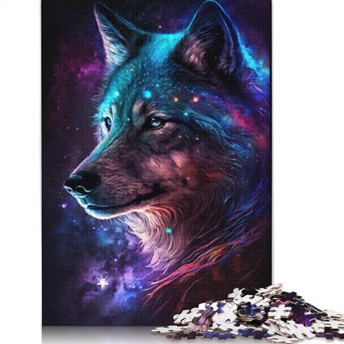 Farbiges Galaxy-Wolf-Puzzle, 100% recycelter Karton, 100% recycelter Karton, Puzzle für Jungen oder Mädchen, 1000 Teile (38 x 26 cm) von POLIUAWS