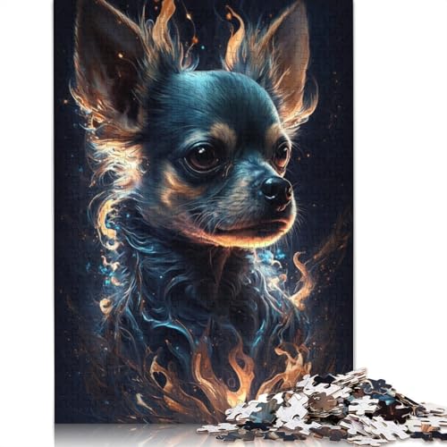 Feuertier-Chihuahua-Puzzles für Erwachsene ab 18 Jahren, Lernspiele, Puzzle für Erwachsene und Kinder, 1000 Teile (75 x 50 cm) von POLIUAWS